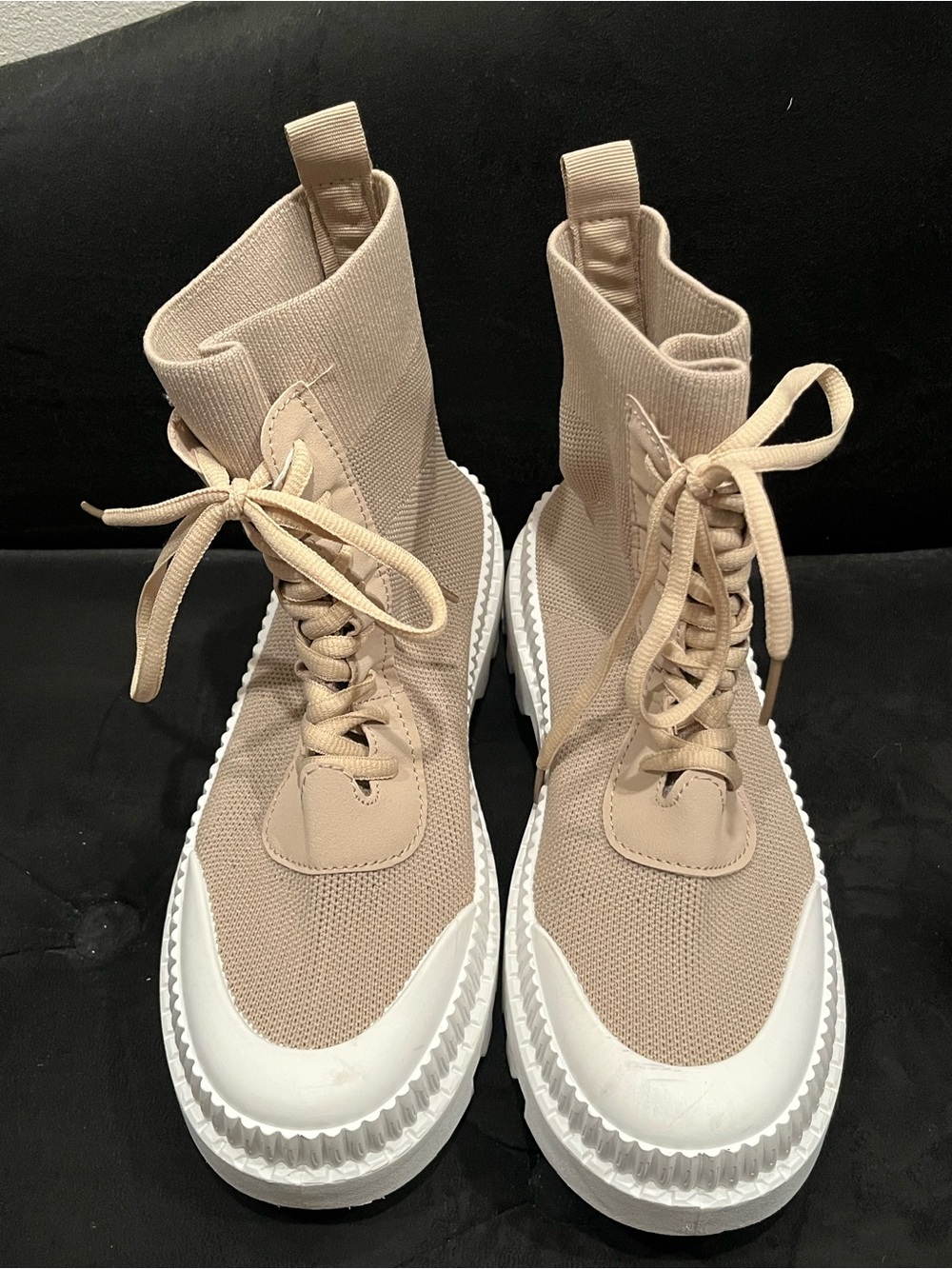 Beige Knit Lace-Up Boot Sneakers I bought in Italy.  worn only one time.